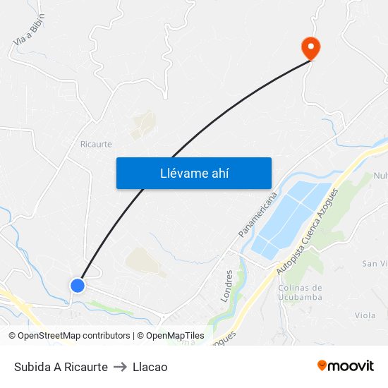 Subida A Ricaurte to Llacao map