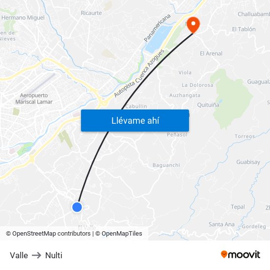 Valle to Nulti map