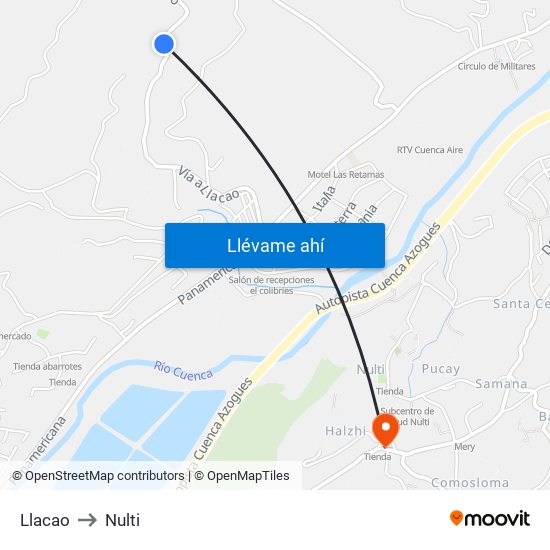Llacao to Nulti map