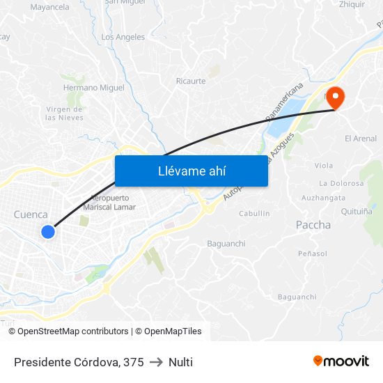 Presidente Córdova, 375 to Nulti map