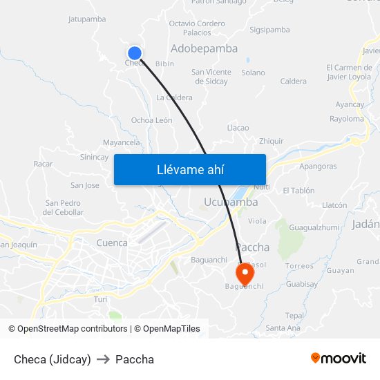 Checa (Jidcay) to Paccha map