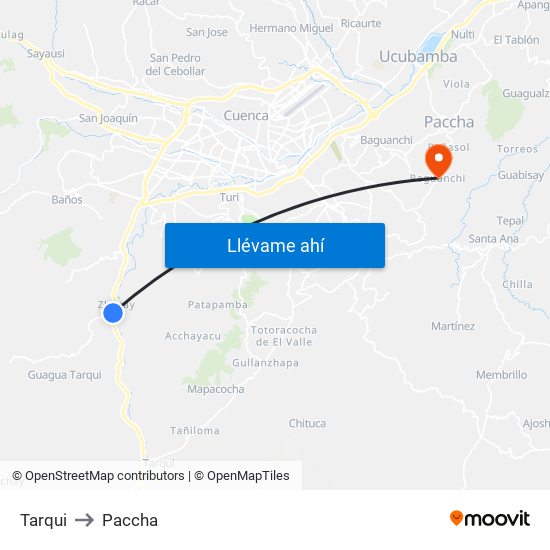 Tarqui to Paccha map