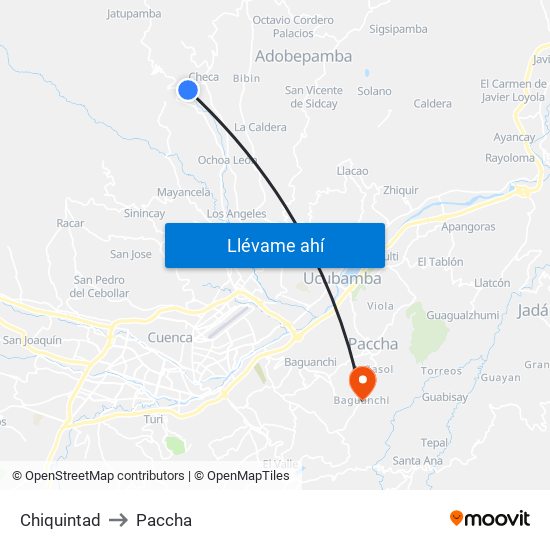 Chiquintad to Paccha map