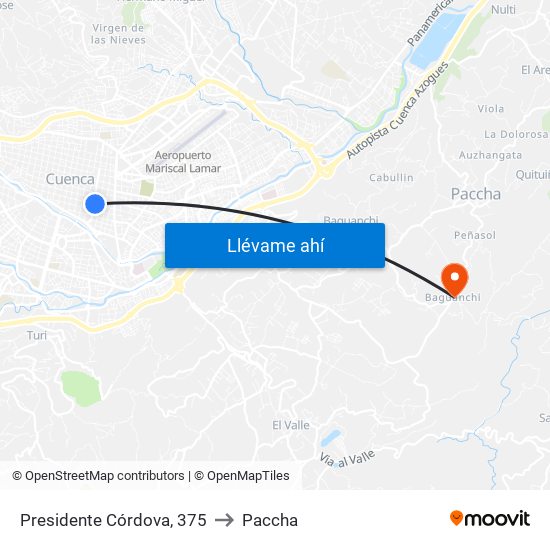 Presidente Córdova, 375 to Paccha map