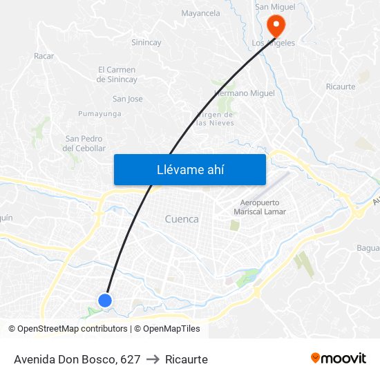 Avenida Don Bosco, 627 to Ricaurte map