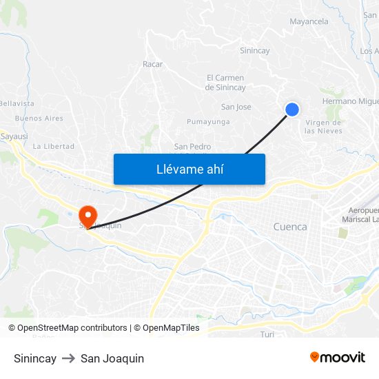 Sinincay to San Joaquin map