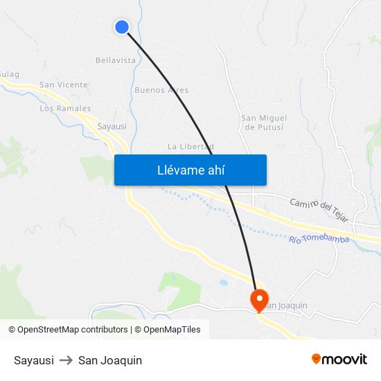 Sayausi to San Joaquin map