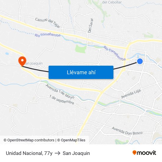 Unidad Nacional, 77y to San Joaquin map
