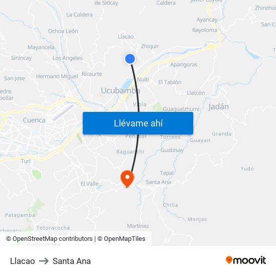 Llacao to Santa Ana map