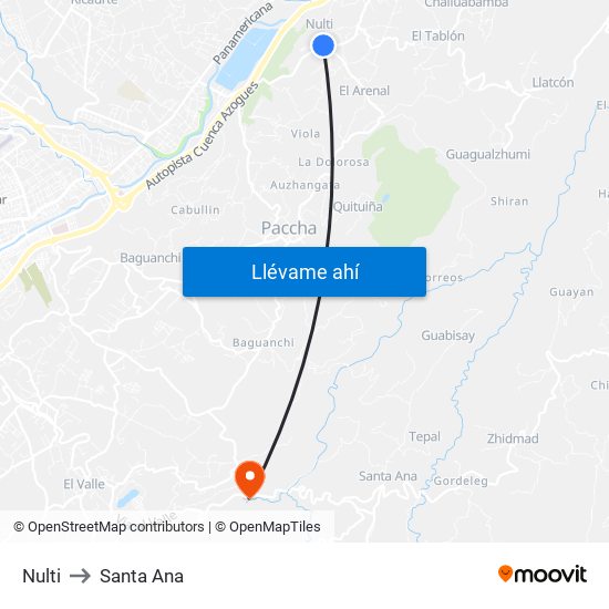 Nulti to Santa Ana map