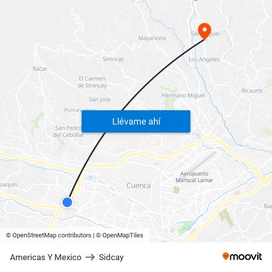 Americas Y Mexico to Sidcay map