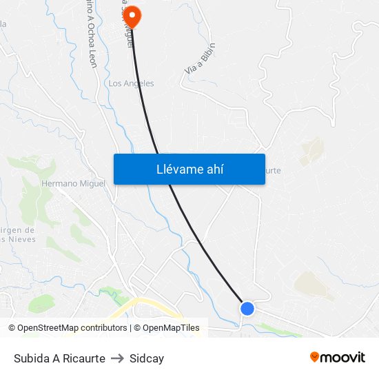 Subida A Ricaurte to Sidcay map