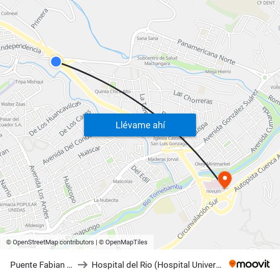 Puente Fabian Alarcon to Hospital del Rio (Hospital Universitario del Río) map