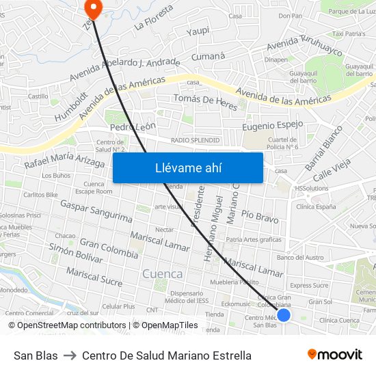 San Blas to Centro De Salud Mariano Estrella map