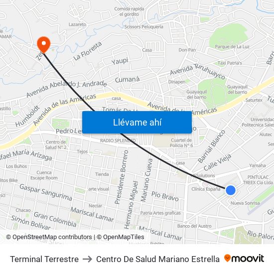 Terminal Terrestre to Centro De Salud Mariano Estrella map