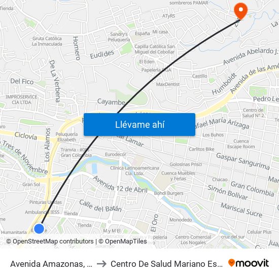 Avenida Amazonas, 484 to Centro De Salud Mariano Estrella map