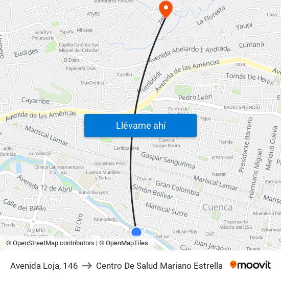 Avenida Loja, 146 to Centro De Salud Mariano Estrella map