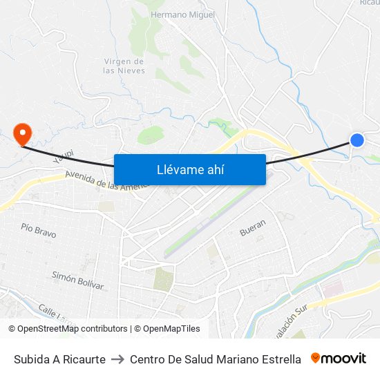 Subida A Ricaurte to Centro De Salud Mariano Estrella map
