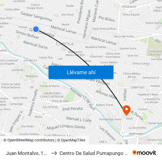 Juan Montalvo, 1013 to Centro De Salud Pumapungo  No 1 map