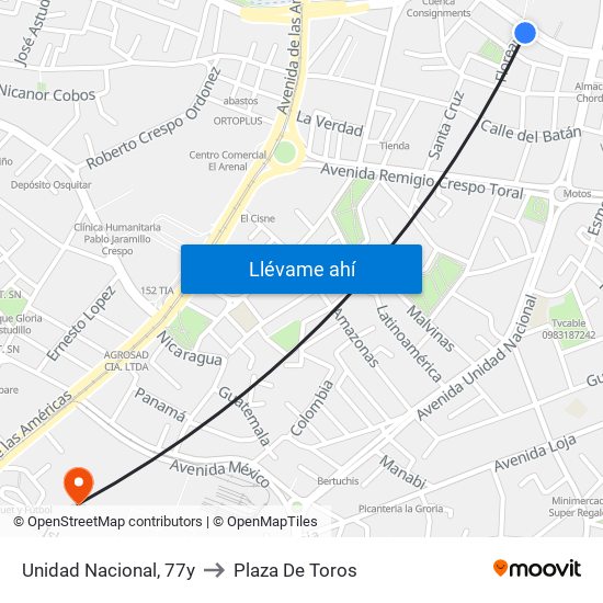 Unidad Nacional, 77y to Plaza De Toros map