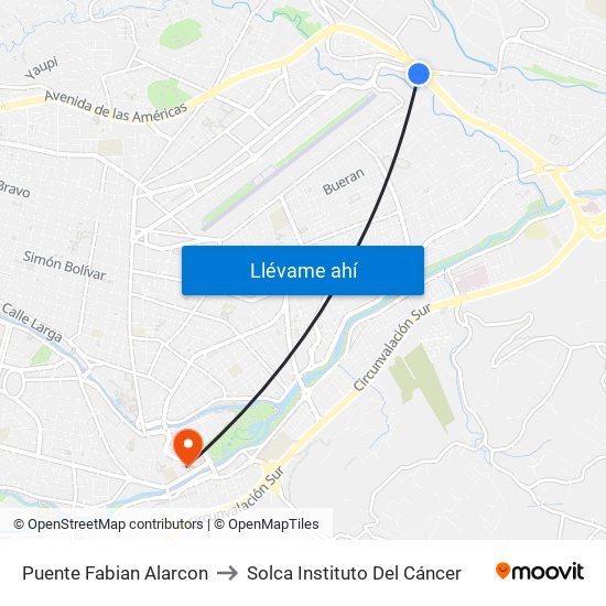 Puente Fabian Alarcon to Solca  Instituto Del Cáncer map