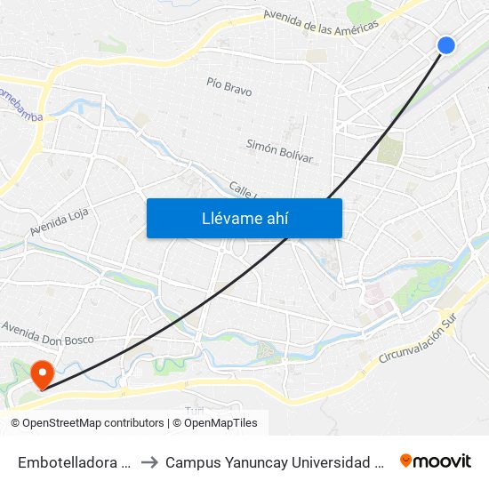 Embotelladora Azuay to Campus Yanuncay Universidad De Cuenca map