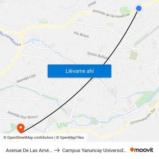 Avenue De Las Américas, 599 to Campus Yanuncay Universidad De Cuenca map