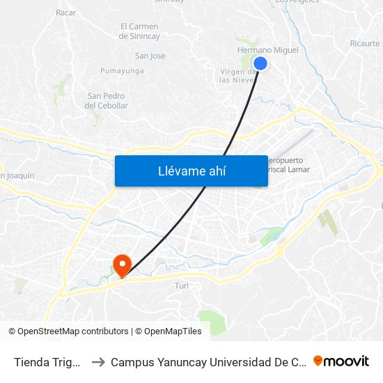 Tienda Trigales to Campus Yanuncay Universidad De Cuenca map
