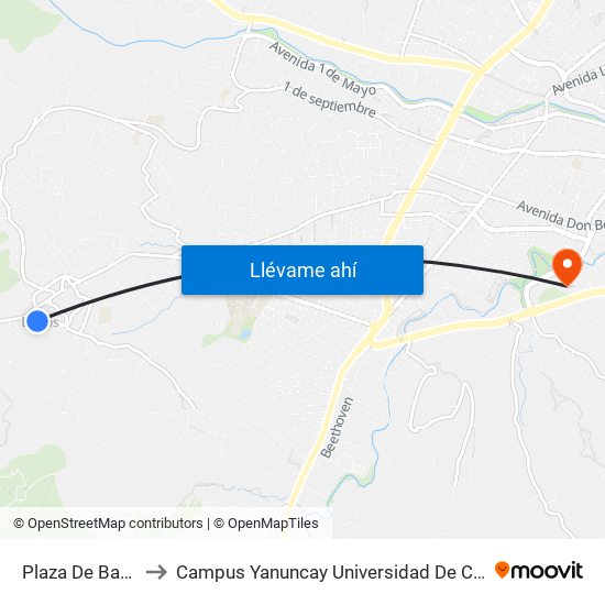 Plaza De Baños to Campus Yanuncay Universidad De Cuenca map