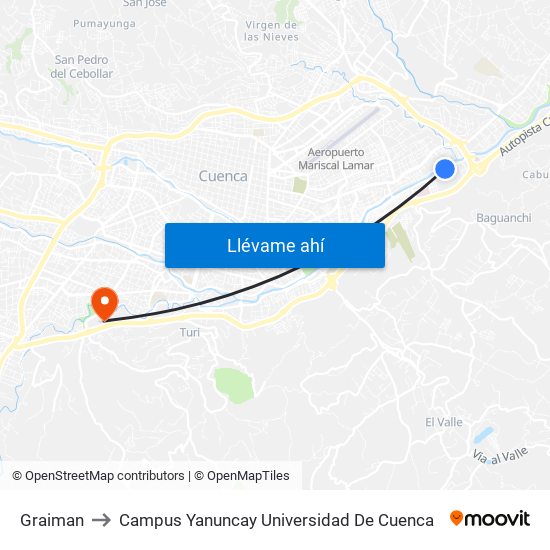 Graiman to Campus Yanuncay Universidad De Cuenca map