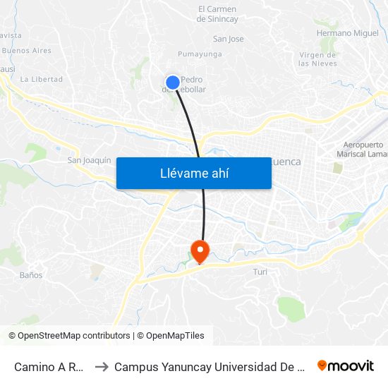 Camino A Racar to Campus Yanuncay Universidad De Cuenca map