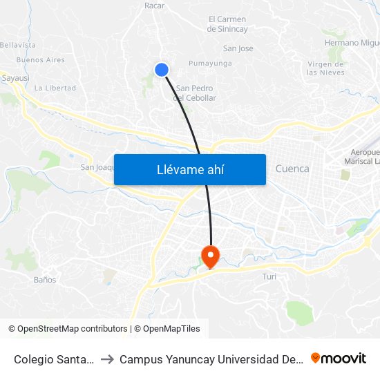 Colegio Santa Ana to Campus Yanuncay Universidad De Cuenca map