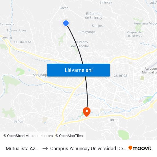 Mutualista Azuay II to Campus Yanuncay Universidad De Cuenca map