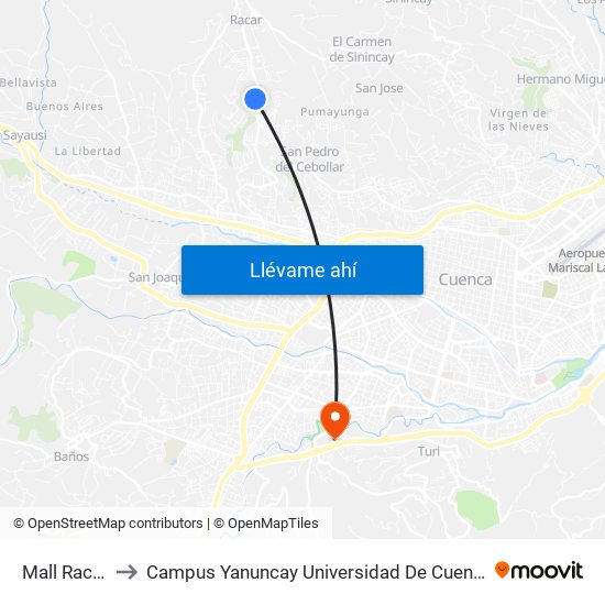 Mall Racar to Campus Yanuncay Universidad De Cuenca map