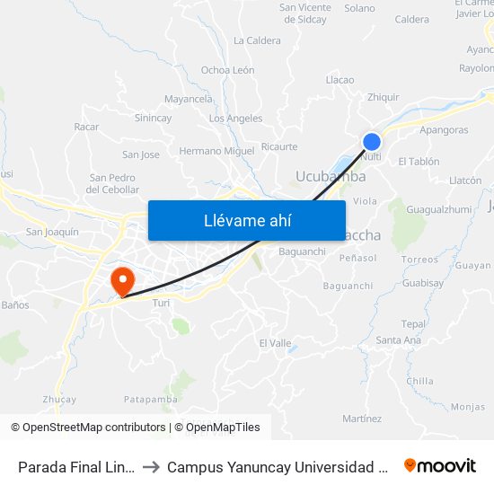 Parada Final Linea 28 to Campus Yanuncay Universidad De Cuenca map