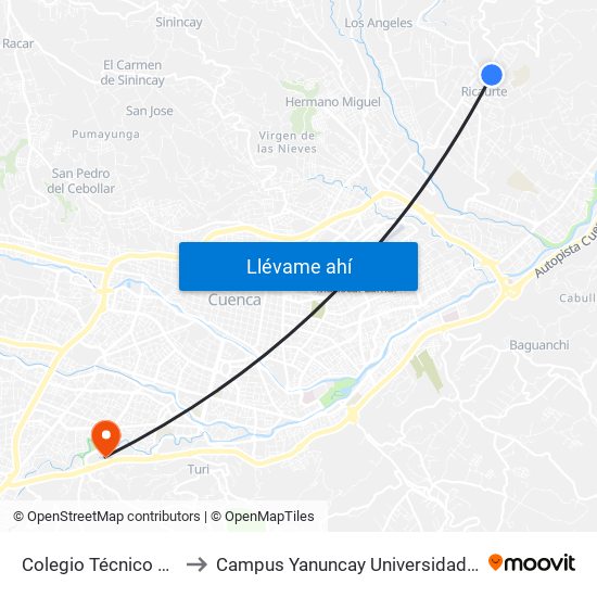 Colegio Técnico Ricaurte to Campus Yanuncay Universidad De Cuenca map