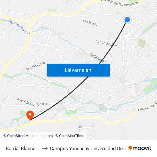 Barrial Blanco, 146 to Campus Yanuncay Universidad De Cuenca map