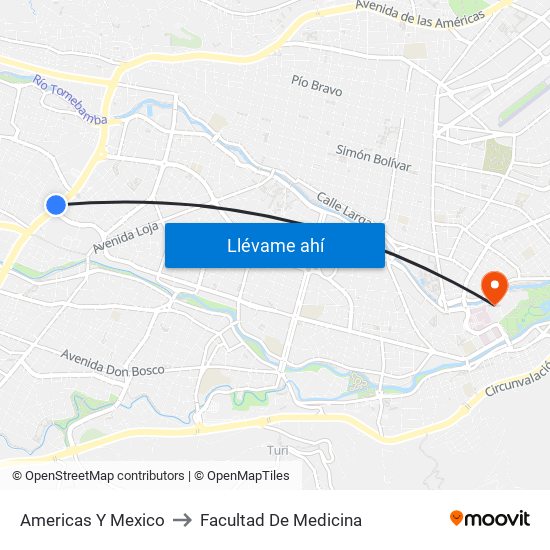 Americas Y Mexico to Facultad De Medicina map