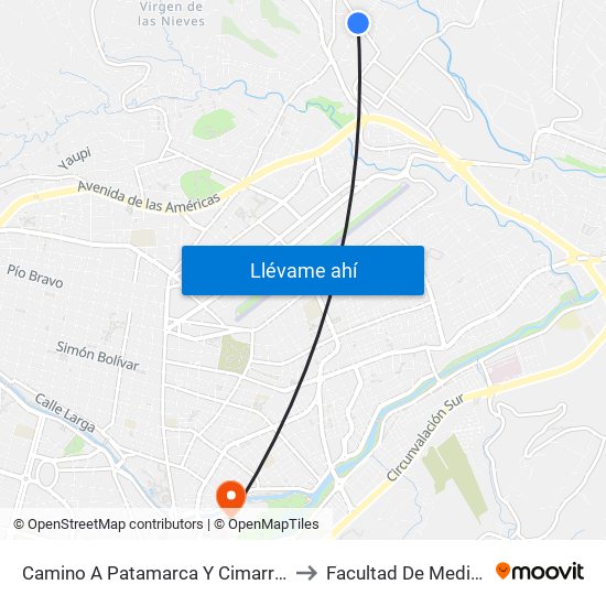 Camino A Patamarca Y Cimarrones to Facultad De Medicina map