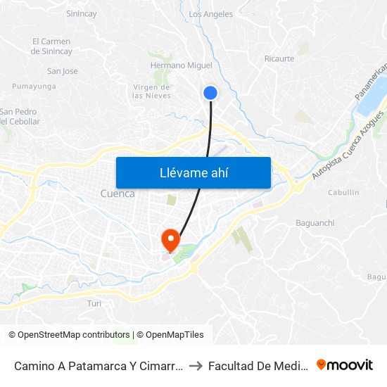 Camino A Patamarca Y Cimarrones to Facultad De Medicina map