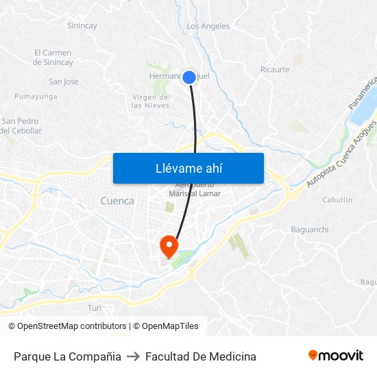 Parque La Compañia to Facultad De Medicina map