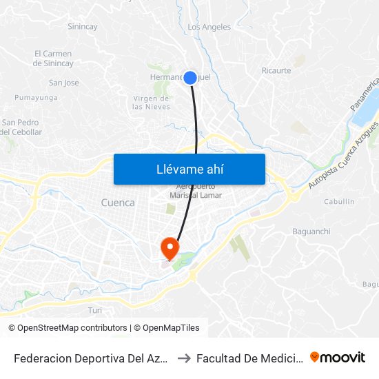 Federacion Deportiva Del Azuay to Facultad De Medicina map