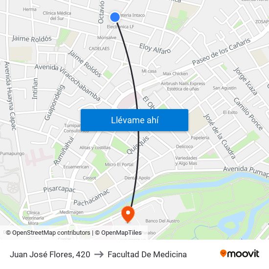 Juan José Flores, 420 to Facultad De Medicina map