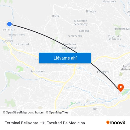 Terminal Bellavista to Facultad De Medicina map