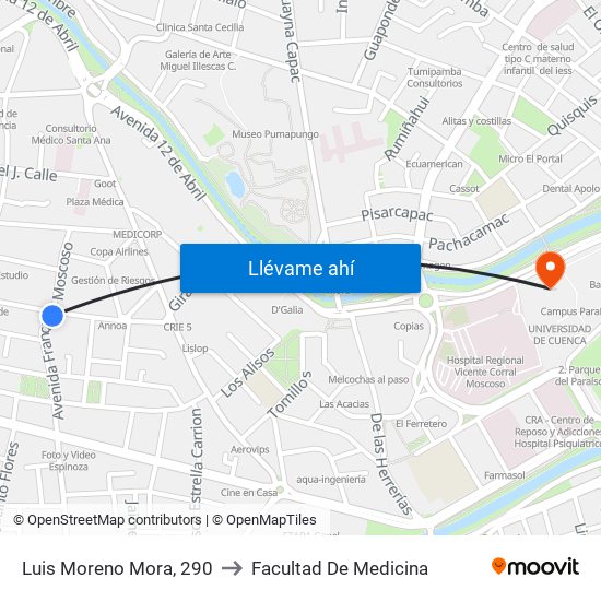 Luis Moreno Mora, 290 to Facultad De Medicina map