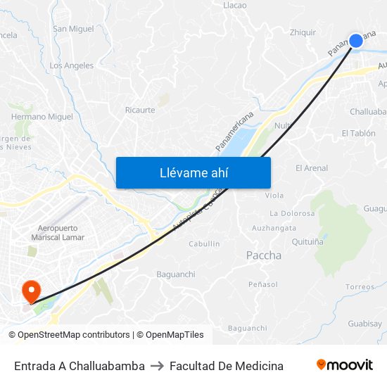 Entrada A Challuabamba to Facultad De Medicina map