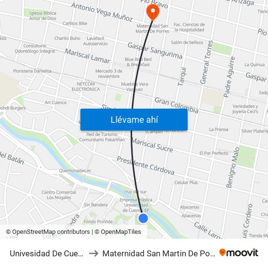 Univesidad De Cuenca to Maternidad San Martin De Porres map