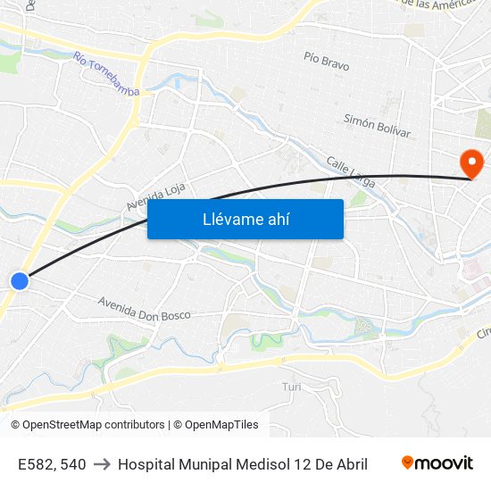 E582, 540 to Hospital Munipal Medisol 12 De Abril map