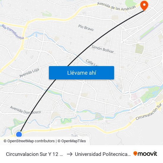 Circunvalacion Sur Y 12 De Octubre to Universidad Politecnica Salesiana map