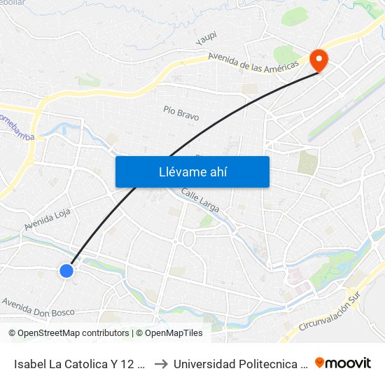 Isabel La Catolica Y 12 De Octbre to Universidad Politecnica Salesiana map